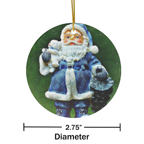Vintage Santa Claus Ceramic Ornament, Retro Blue