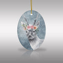 Watercolor Boho Deer with Flowers Ceramic Ornament by Nature's Glow