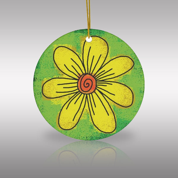 Yellow Daisy Flower Ceramic Ornament