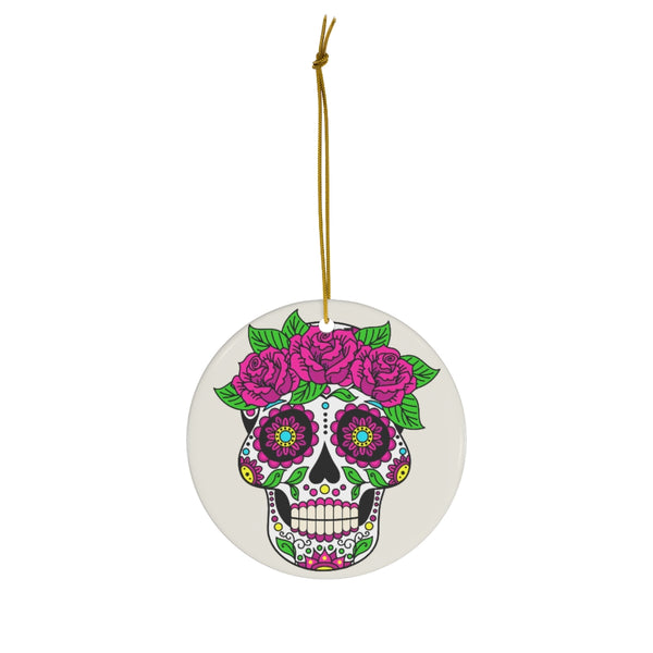 Sugar Skull with Roses Day of the Dead Ceramic Ornament