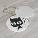 Halloween Black Cat with Pitchfork Ceramic Ornament