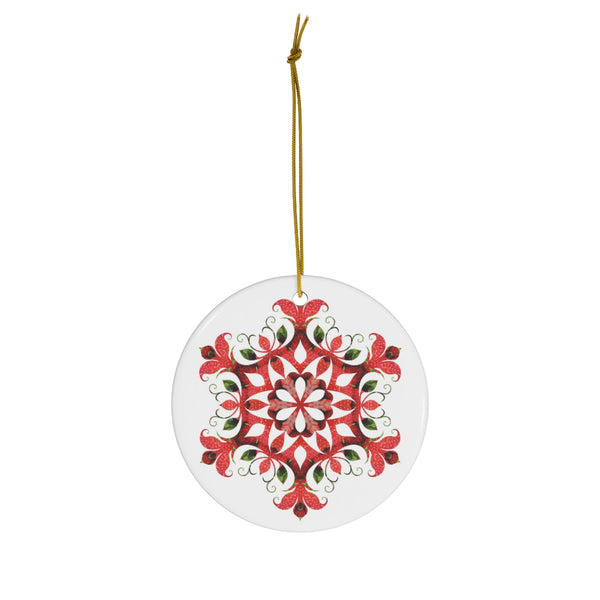 Strawberry Snowflake Mandala Ceramic Ornament