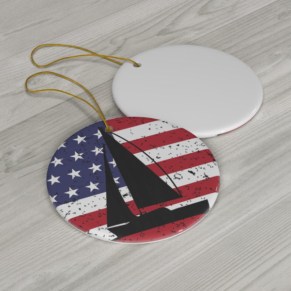 Patriotic Sailboat Flag Ceramic Ornament by Nature's Glow