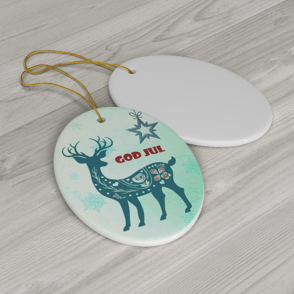Scandinavian Christmas Deer Ceramic Ornament by Nature's Glow