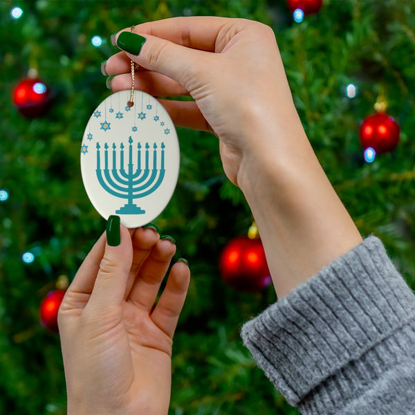 Menorah Hanukkah Ceramic Ornament by Nature's Glow