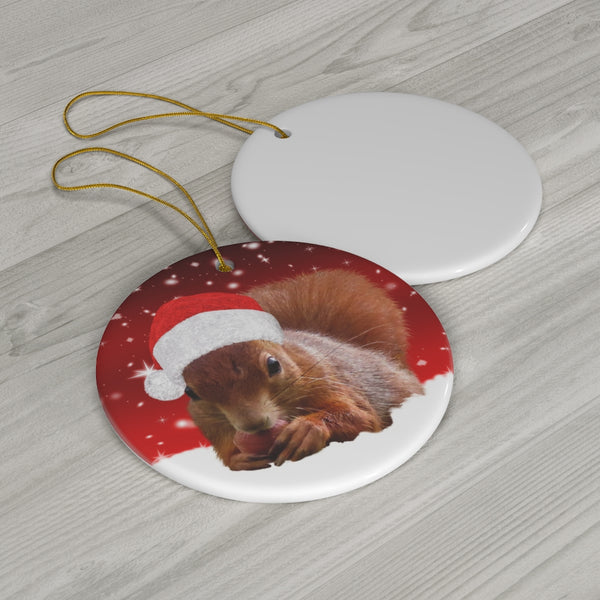 Christmas Squirrel Ceramic Ornament