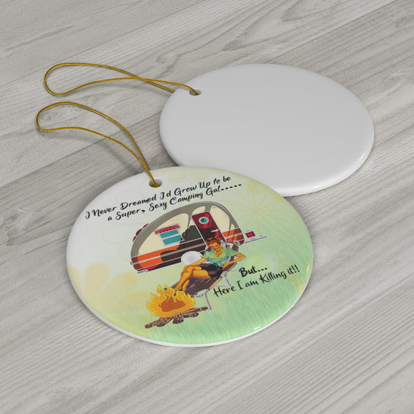 Retro Sassy Camping Gal Ceramic Ornament by Nature's Glow