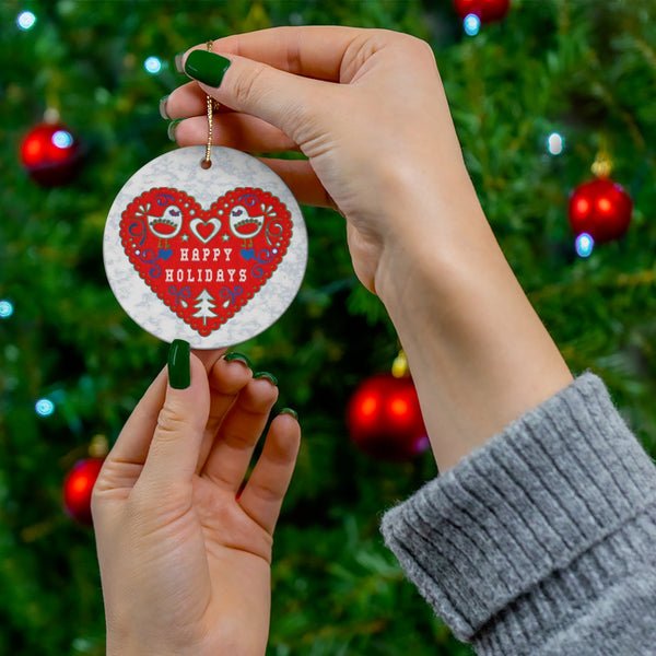 Scandia Happy Holidays Heart Ceramic Ornament by Nature's Glow
