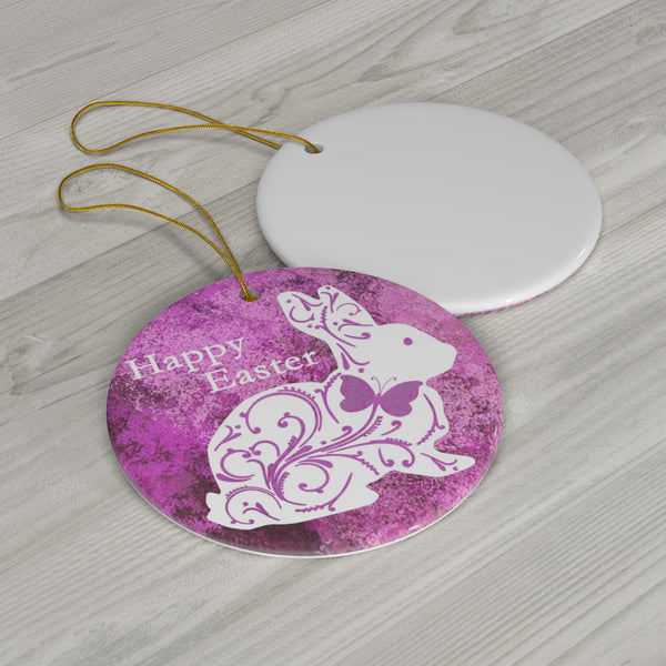 Happy Easter Bunny with Butterfly Ceramic Ornament by Nature's Glow