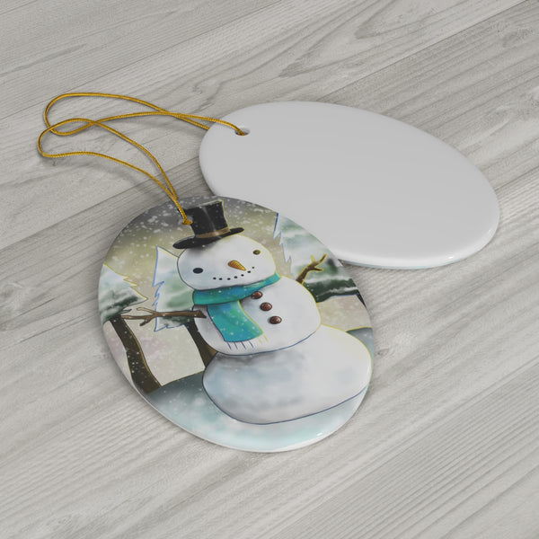 Winter Snowman Ceramic Ornament