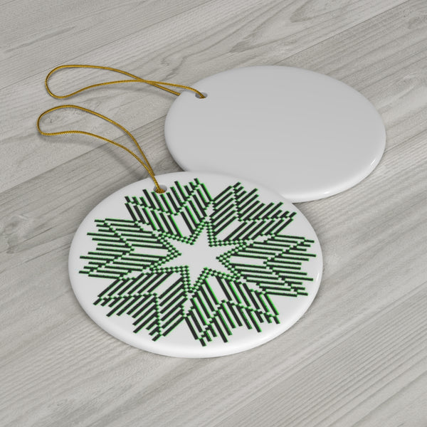 Nordic Green Snowflake Ceramic Ornament by Nature's Glow