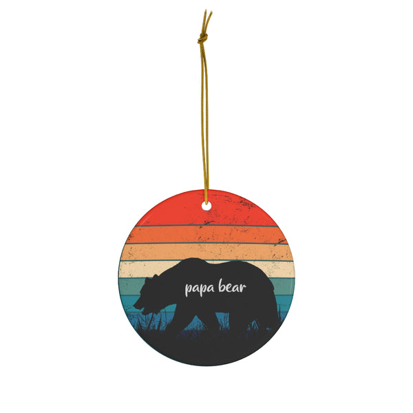 Retro Sunset Papa Bear Ceramic Ornament by Nature's Glow