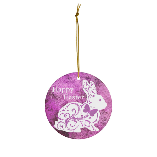 Happy Easter Bunny with Butterfly Ceramic Ornament by Nature's Glow