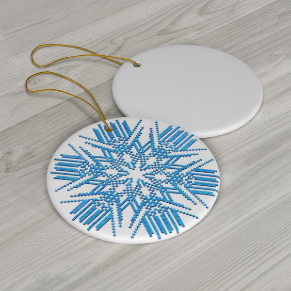 Nordic Blue Snowflake Ceramic Ornament by Nature's Glow