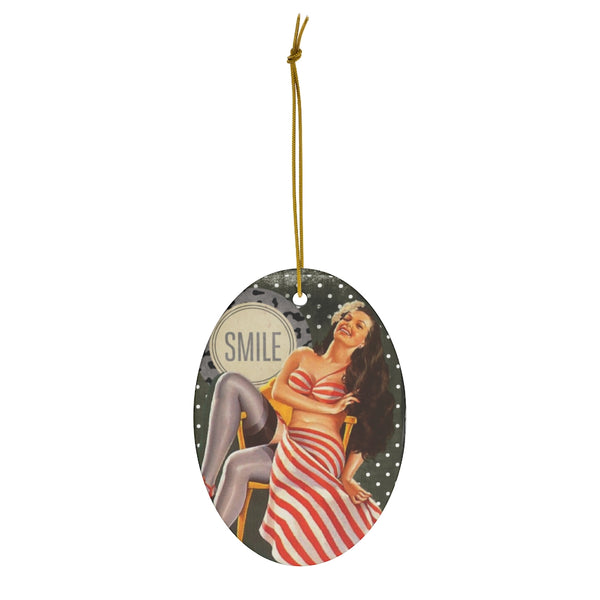 Vintage Pin Up Model with Smile Ceramic Ornament