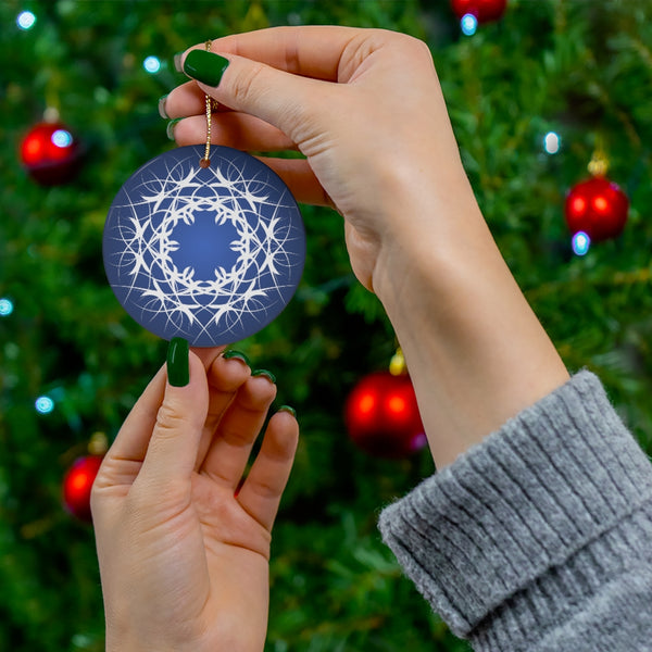 Midnight Blue Scandia Snowflake Ceramic Ornament (Frostig)