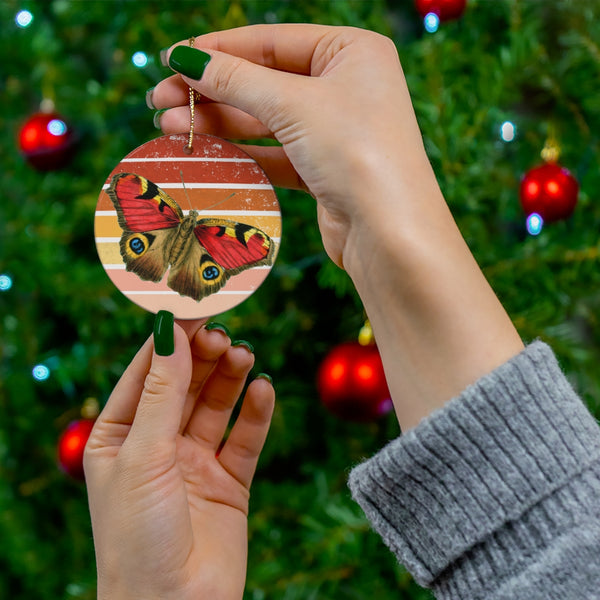 Vintage Orange Butterfly on Retro Sunset Ceramic Ornament by Nature's Glow