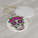 Sugar Skull with Roses Day of the Dead Ceramic Ornament