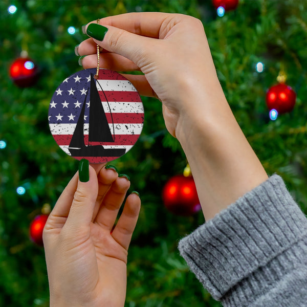 Patriotic Sailboat Flag Ceramic Ornament by Nature's Glow