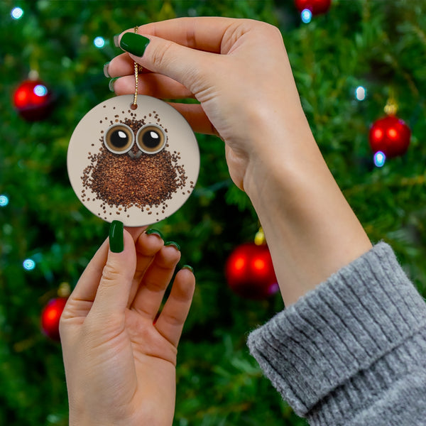 Coffee Bean Owl Ceramic Ornament