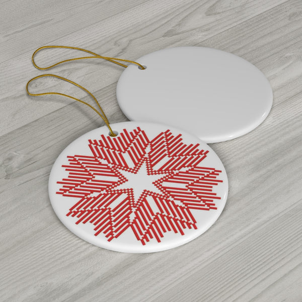 Nordic Red Snowflake Ceramic Ornament by Nature's Glow