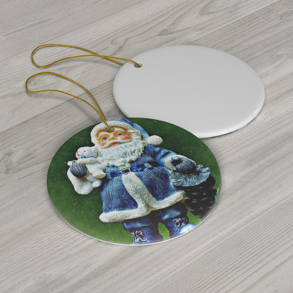 Vintage Santa Claus Ceramic Ornament, Retro Blue